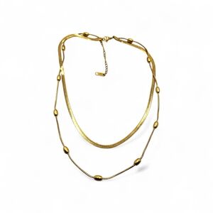 Gold Double-Layer Beaded Necklace - Unbranded
